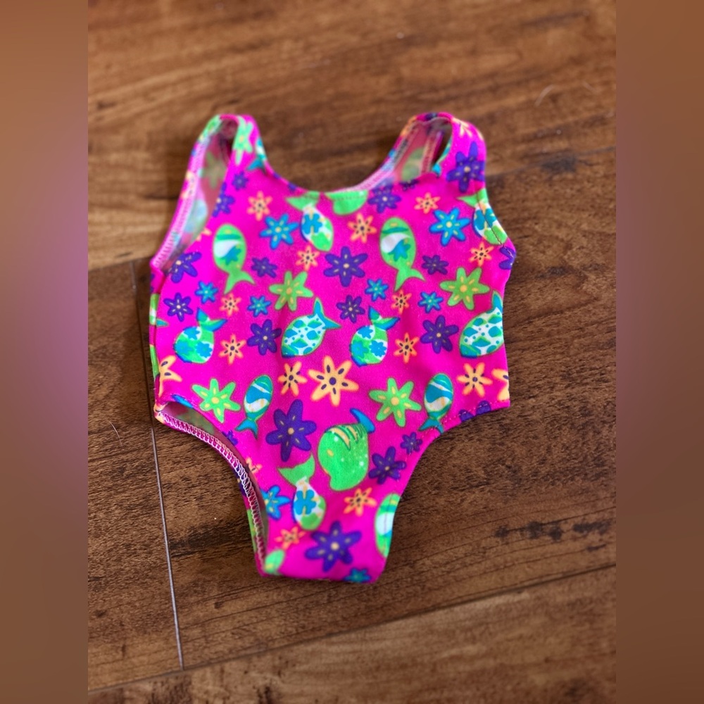 Build-A-Bear Workshop purple print one-piece bathing suit fish starfish design